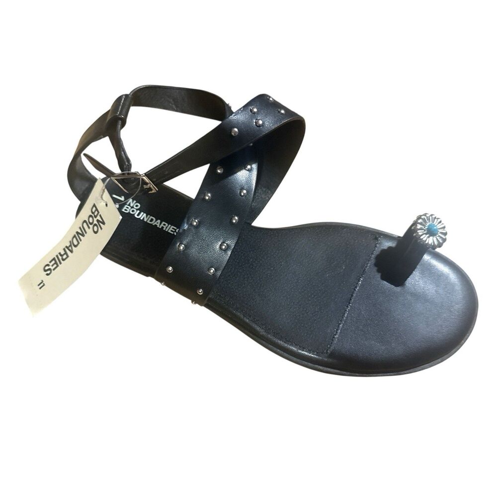 No Boundaries Women’s 11 Black Studded Sandals Turquoise Concho Western NWT